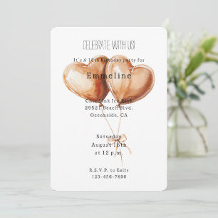 Caramel Heart Balloons Birthday Invitation