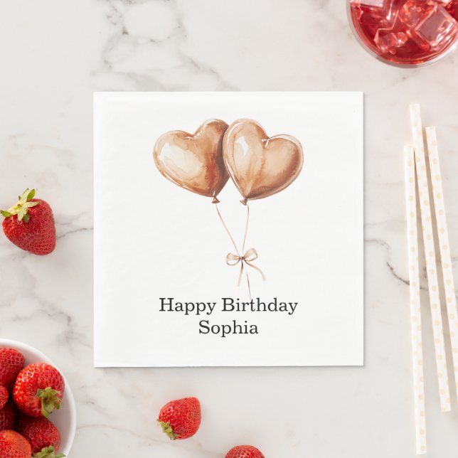 Caramel Heart Balloons Birthday Napkin (Insitu)