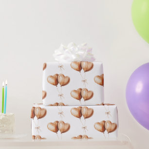 Caramel Heart Balloons Birthday Wrapping Paper