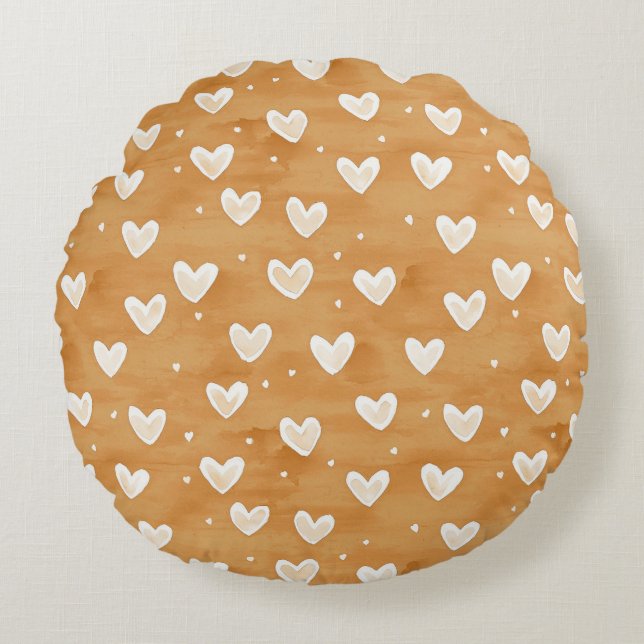 Caramel Hearts Christmas Round Cushion (Front)