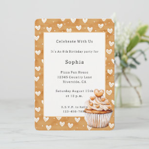 Caramel Hearts Cupcake Birthday Invitation
