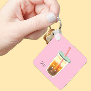 Caramel Iced Coffee With Cream Foam  Key Ring