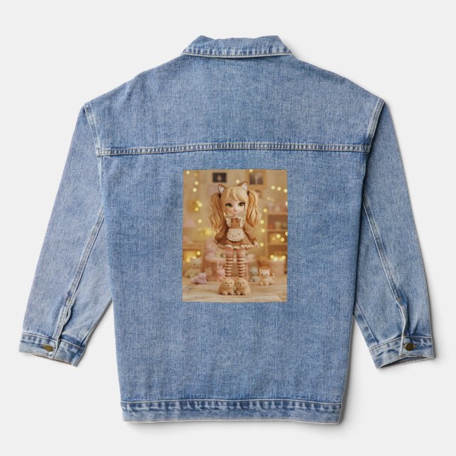 Caramel Kitten Kawaii Doll Denim Jacket (Back)
