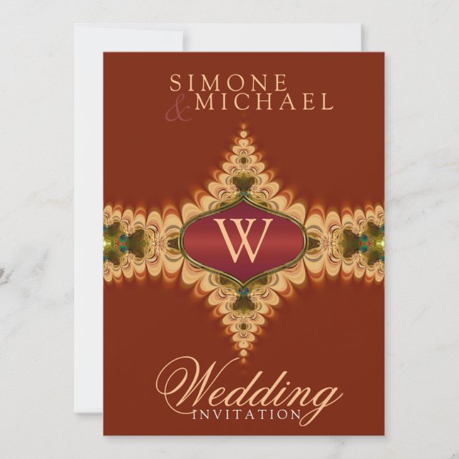 Caramel Lace Monogram Wedding Invitations (Front)