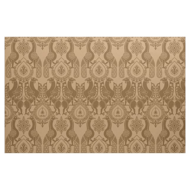Caramel Mediaeval Peacocks and Dragons Fabric (Fat Quarter)