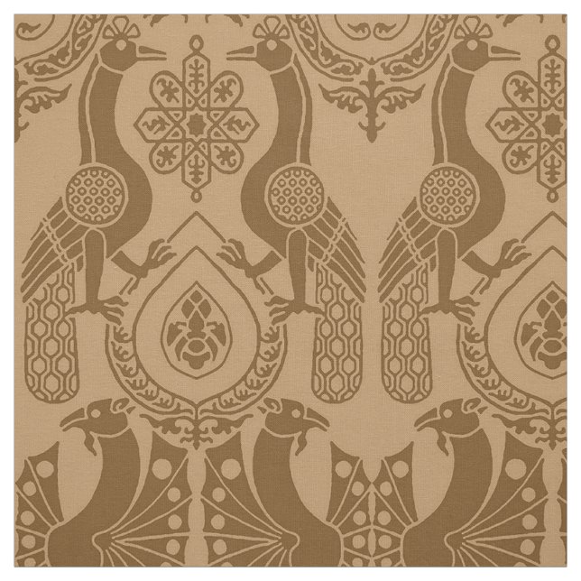 Caramel Mediaeval Peacocks and Dragons Fabric (Swatch)