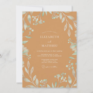 Caramel Mint Leafy Wedding Invitation