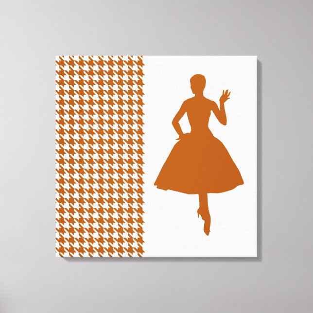Caramel Modern Houndstooth w/ fashion Silhouette Canvas Print (Front)