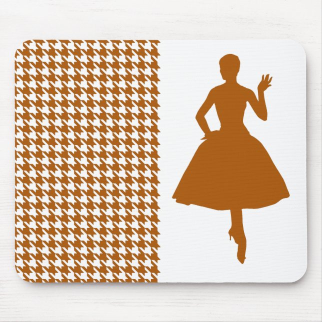 Caramel Modern Houndstooth with Fashion Silhouette Mouse Mat (Front)