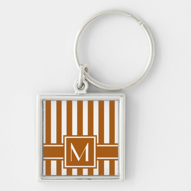 Caramel Modern Stripe with Monogram Key Ring (Front)