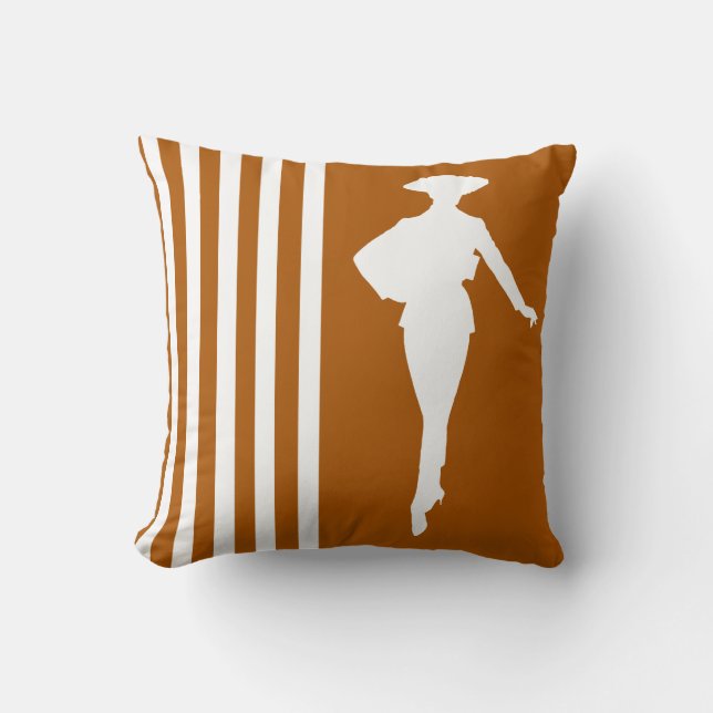 Caramel Modern Stripes with Fashion Silhouette Cushion (Front)