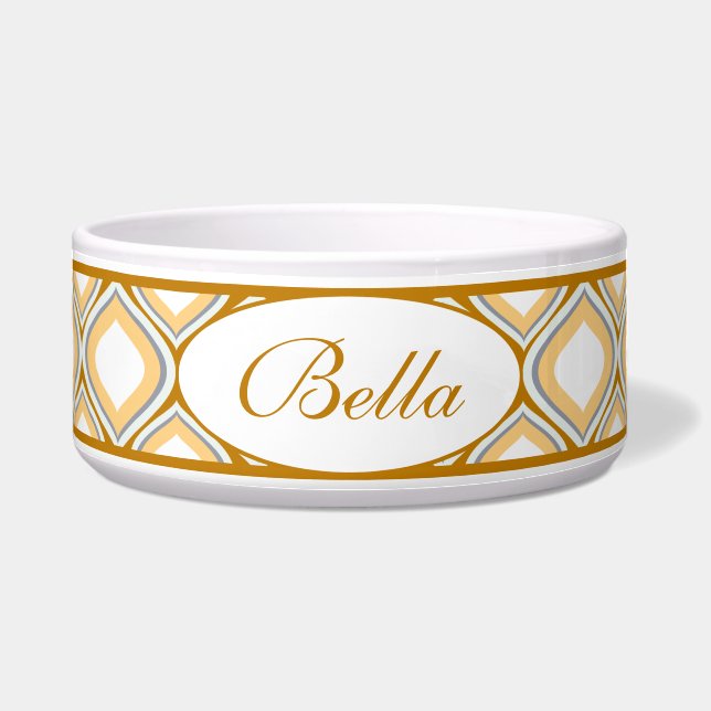 Caramel Ogee Personalised Ceramic Dog Bowl (Front)