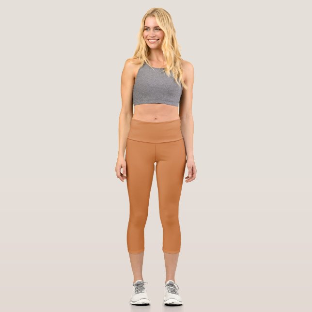 Caramel Solid Plain Colour India Capri Leggings (Front)