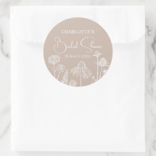 Caramel  Wildflowers Sketched Floral  Classic Round Sticker