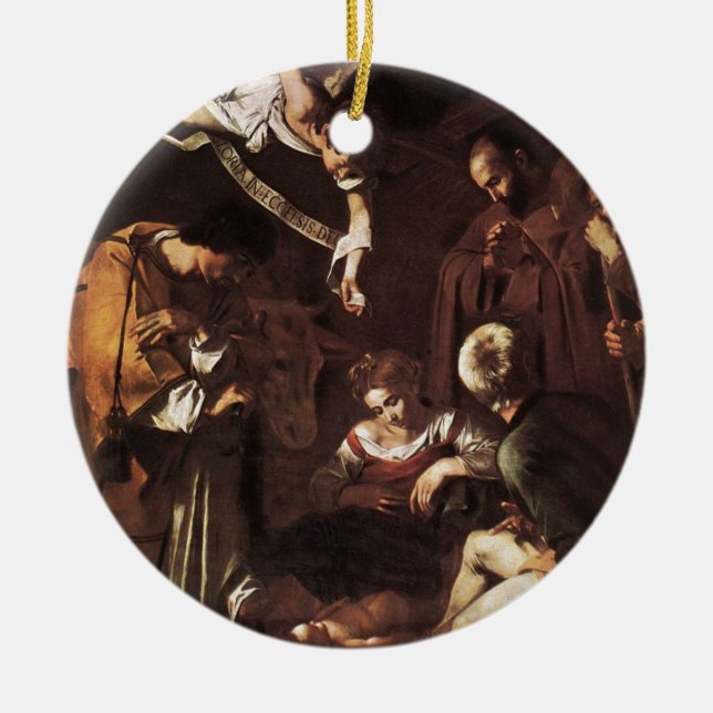 Caravaggio -Nativity with St Francis & St Lawrence Ceramic Tree Decoration (Front)