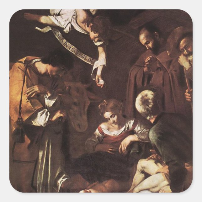 Caravaggio -Nativity with St Francis & St Lawrence Square Sticker (Front)