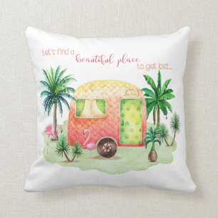 Caravan Camper Scene In the Tropics Cushion
