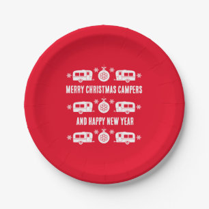 Caravan Happy Christmas Camping Paper Plate