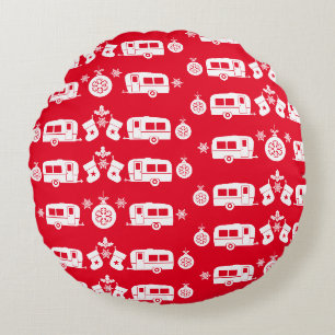 Caravan Happy Christmas Camping Round Cushion