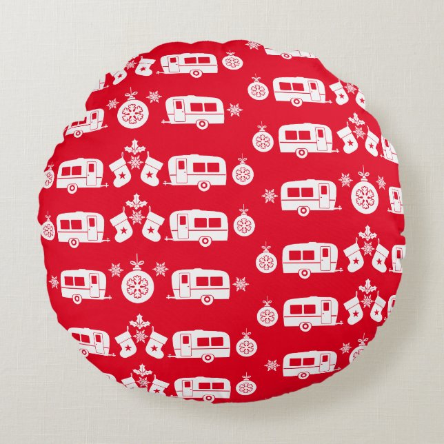 Caravan Happy Christmas Camping   Round Cushion (Front)