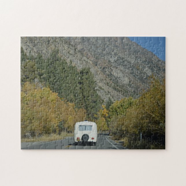 Caravan in Autumn Driving the June Lake Loop Jigsaw Puzzle (Horizontal)