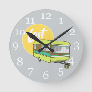 Caravan Lost Summer Holiday Round Clock