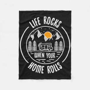 Caravan Vintage Retro Shirt Life Rocks Saying Camp Fleece Blanket