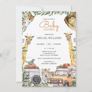 Caravan Wild Safari Animals Baby Shower Invitation