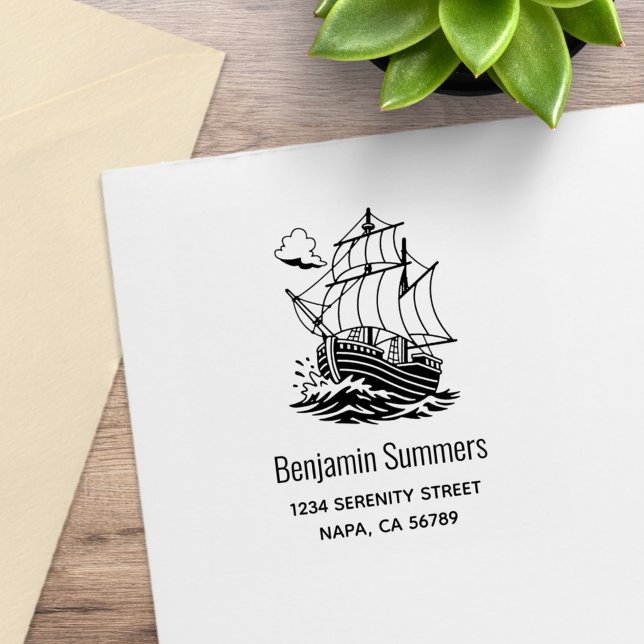 Caravel Wooden Sailing Ship Custom Address Rubber Stamp (Creator Uploaded)