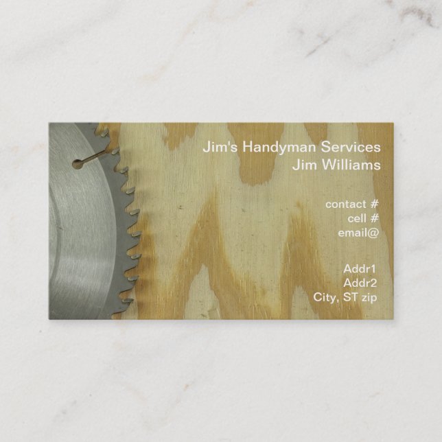 Carbide tipped circular saw blade business card (Front)