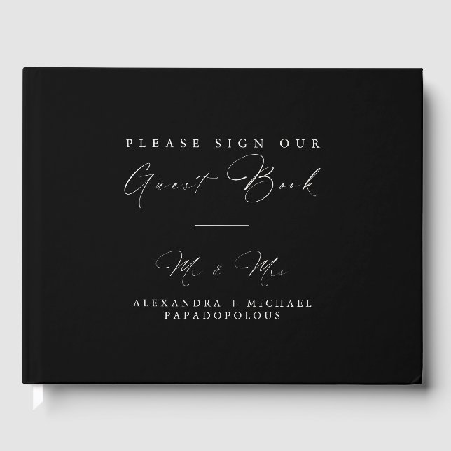 Carbon Black Elegant Minimal Wedding Guestbook (Front)