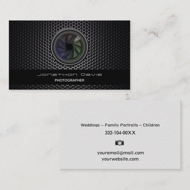  Carbon Design Photography Camera Aperture Lens Business Card (Front/Back)
