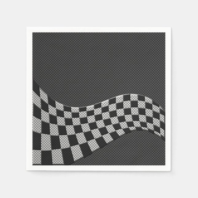 Carbon Fiber Style Racing Flag Checkers Wave Print Napkin (Front)