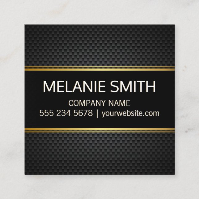 Carbon Fibre Background Yellow Lines Square Business Card (Front)