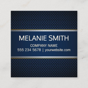 Carbon Fibre Blue Background Yellow White Lines Square Business Card
