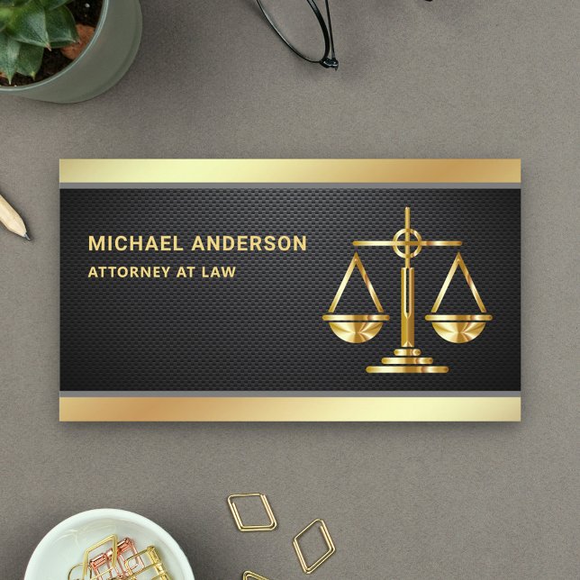Carbon Fibre Gold Justice Scale Lawyer Attorney Business Card (Creator Uploaded)