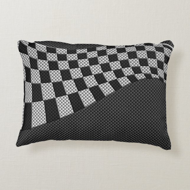 Carbon Fibre Like Racing Flag Wave Print Decorative Cushion (Back)