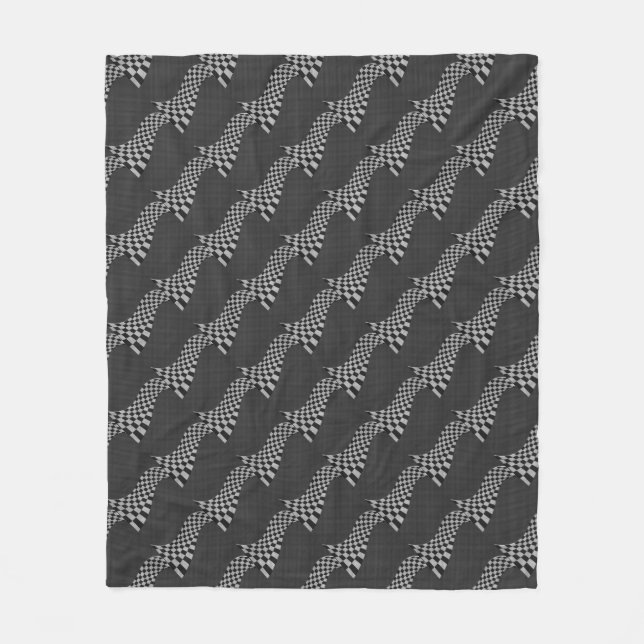 Carbon Fibre Like Racing Flag Wave Print Fleece Blanket (Front)
