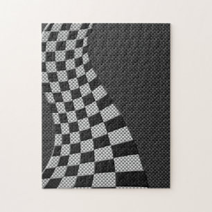 Carbon Fibre Like Racing Flag Wave Print Jigsaw Puzzle