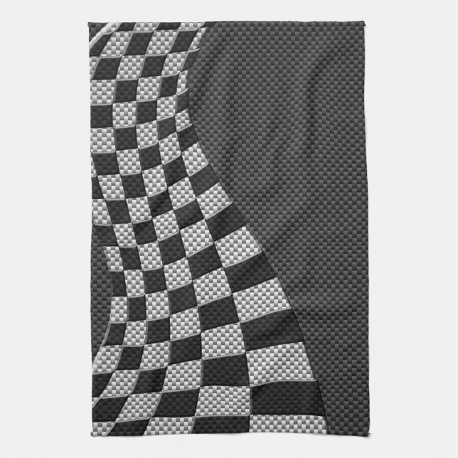 Carbon Fibre Like Racing Flag Wave Print Tea Towel (Vertical)