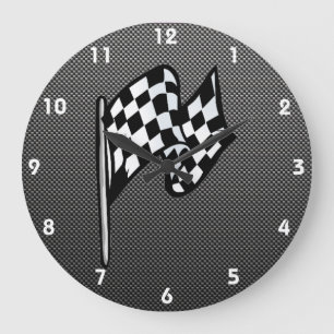 Carbon Fibre look Chequered Flag Large Clock