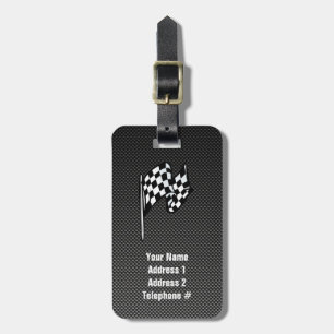 Carbon Fibre look Chequered Flag Luggage Tag