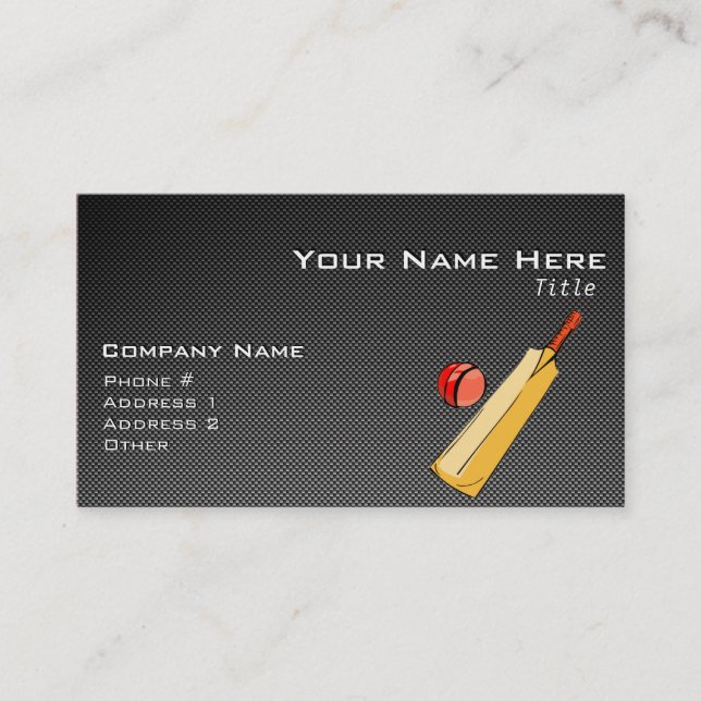 Carbon Fibre look Cricket Business Card (Front)