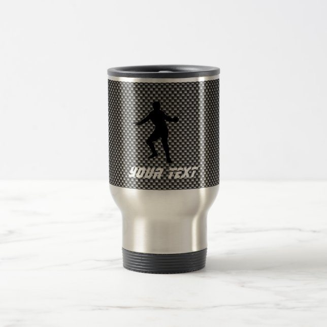 Carbon Fibre look Fencing Silhouette Travel Mug (Center)