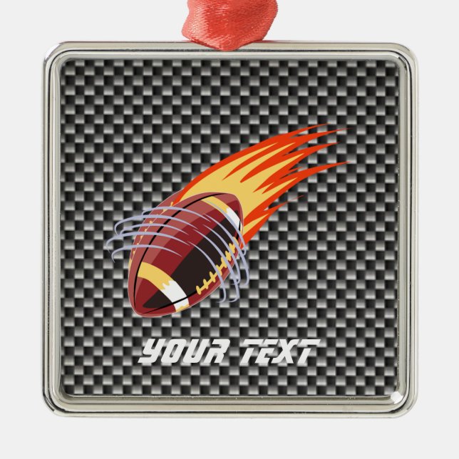 Carbon Fibre look Flaming Football Metal Tree Decoration (Front)