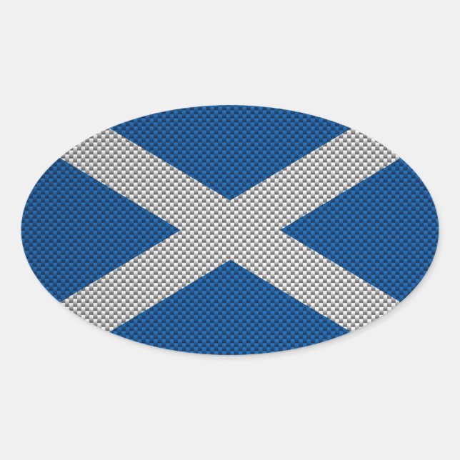 Carbon Fibre Print Scotland Flag Decor Oval Sticker (Front)