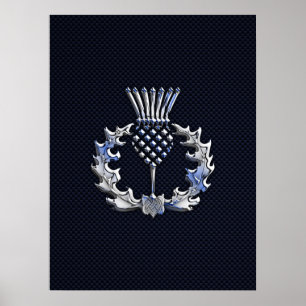 Carbon Fibre Print Silver Scottish Thistle