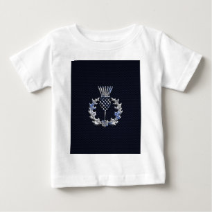 Carbon Fibre Print Silver Scottish Thistle Baby T-Shirt