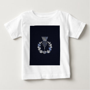 Carbon Fibre Print Silver Scottish Thistle Baby T-Shirt