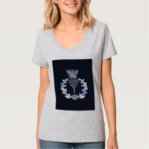 Carbon Fibre Print Silver Scottish Thistle T-Shirt